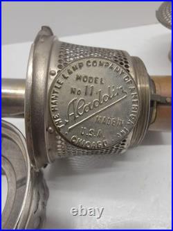 Antique Aladdin Model # 11 Nickel Kerosene oil Lamp with chimney & bracket USA