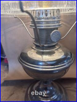 Antique Aladdin Model 11 Nickel Plated Lamp W Shade & Chimney Electrified Antique Aladdin Model 11 Nickel Plated Lamp W Shade & Chimney Electrified