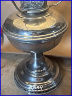 Antique Aladdin Model 11 Nickel Plated Lamp W Shade & Chimney Electrified