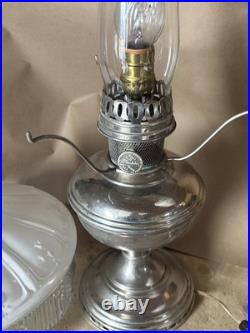 Antique Aladdin Model 11 Nickel Plated Lamp W Shade & Chimney Electrified