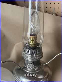 Antique Aladdin Model 11 Nickel Plated Lamp W Shade & Chimney Electrified