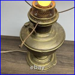 Antique Aladdin Model 11 Oil Lamp Converted to Electric with Blue Ribbed Glass