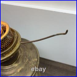 Antique Aladdin Model 11 Oil Lamp Converted to Electric with Blue Ribbed Glass