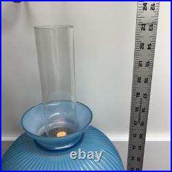 Antique Aladdin Model 11 Oil Lamp Converted to Electric with Blue Ribbed Glass
