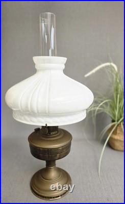 Antique Aladdin Model 12 Brass Oil Lamp Opaline Glass Shade Chimney England