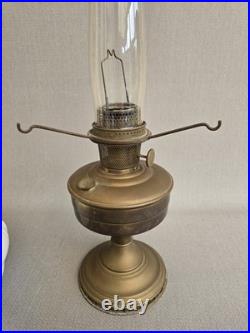 Antique Aladdin Model 12 Brass Oil Lamp Opaline Glass Shade Chimney England