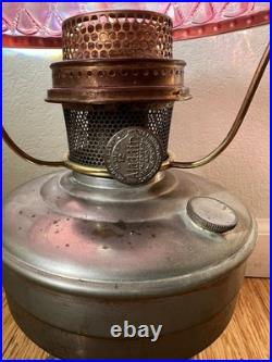 Antique Aladdin Model #12 Brass l Oil Lamp With Pink Quilted Diamond Shade