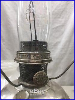 Antique Aladdin Model 12 Mantle Lamp Co with Glass Chimney & Milk Glass Shade