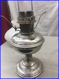Antique Aladdin Model 12 Mantle Lamp Co with Glass Chimney & Milk Glass Shade