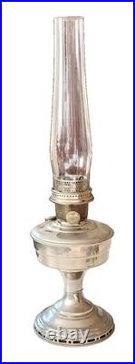 Antique Aladdin Model 12 Nickel Pedestal Oil Lamp Burner & Glass Chimney-Read