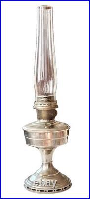 Antique Aladdin Model 12 Nickel Pedestal Oil Lamp Burner & Glass Chimney-Read