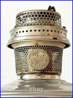 Antique Aladdin Model 12 Nickel Pedestal Oil Lamp Burner & Glass Chimney-Read