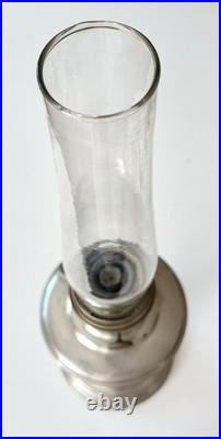 Antique Aladdin Model 12 Nickel Pedestal Oil Lamp Burner & Glass Chimney-Read