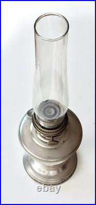Antique Aladdin Model 12 Nickel Pedestal Oil Lamp Burner & Glass Chimney-Read