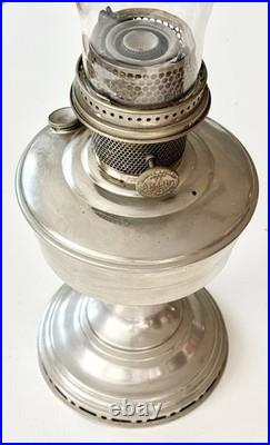 Antique Aladdin Model 12 Nickel Pedestal Oil Lamp Burner & Glass Chimney-Read