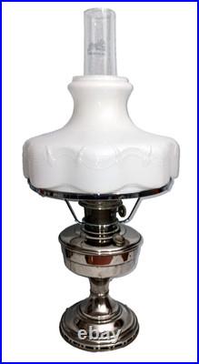 Antique Aladdin Model 12 Nickel Plated Lamp W Shade & Chimney Electrified