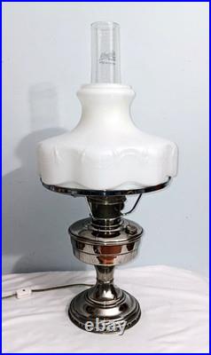 Antique Aladdin Model 12 Nickel Plated Lamp W Shade & Chimney Electrified