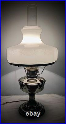 Antique Aladdin Model 12 Nickel Plated Lamp W Shade & Chimney Electrified