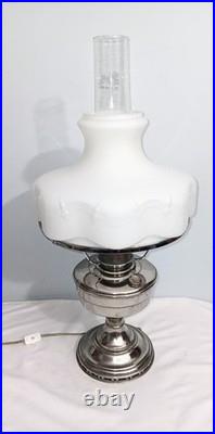 Antique Aladdin Model 12 Nickel Plated Lamp W Shade & Chimney Electrified