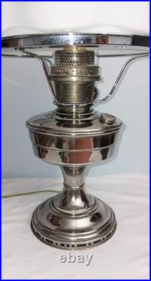 Antique Aladdin Model 12 Nickel Plated Lamp W Shade & Chimney Electrified