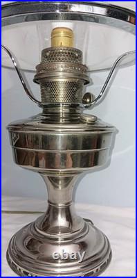 Antique Aladdin Model 12 Nickel Plated Lamp W Shade & Chimney Electrified