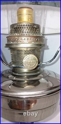 Antique Aladdin Model 12 Nickel Plated Lamp W Shade & Chimney Electrified
