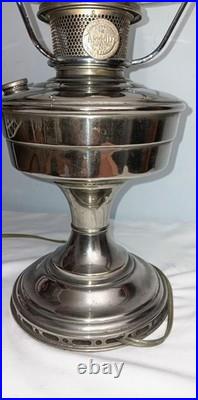 Antique Aladdin Model 12 Nickel Plated Lamp W Shade & Chimney Electrified