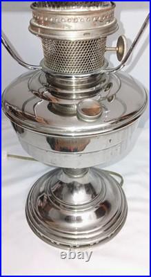 Antique Aladdin Model 12 Nickel Plated Lamp W Shade & Chimney Electrified