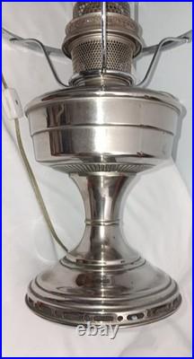 Antique Aladdin Model 12 Nickel Plated Lamp W Shade & Chimney Electrified