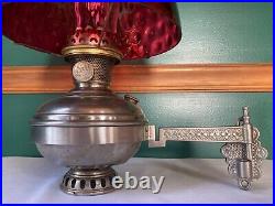 Antique Aladdin Model 6 Kerosene Oil Lamp Swivel Bracket Cranberry Thumb Shade