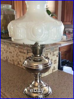 Antique Aladdin Model 6 Nickel Plated Kerosene Mantle Lamp Chimney & Shade