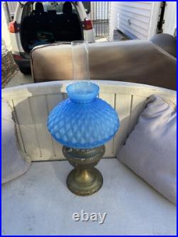 Antique Aladdin Model #7 Table Lamp With Original Blue Shade. Kerosene Oil Lamp