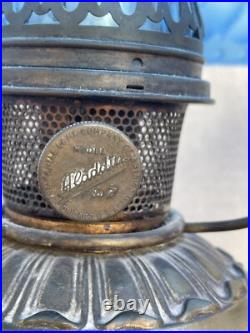 Antique Aladdin Model #7 Table Lamp With Original Blue Shade. Kerosene Oil Lamp