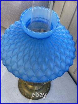 Antique Aladdin Model #7 Table Lamp With Original Blue Shade. Kerosene Oil Lamp