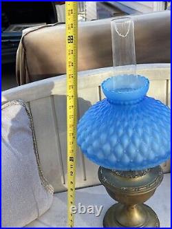 Antique Aladdin Model #7 Table Lamp With Original Blue Shade. Kerosene Oil Lamp