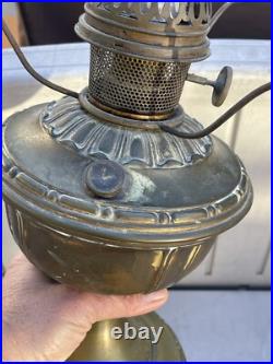 Antique Aladdin Model #7 Table Lamp With Original Blue Shade. Kerosene Oil Lamp