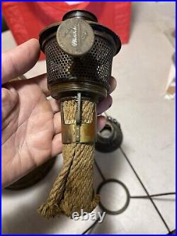 Antique Aladdin Model #7 Table Lamp With Original Blue Shade. Kerosene Oil Lamp