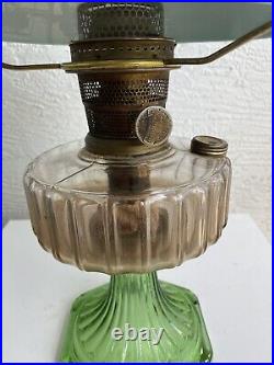 Antique Aladdin Model B Corinthian Green Uranium Base Kerosene Lamp, Oil Lamp