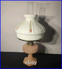 Antique Aladdin Model B Corinthian kerosene lamp in rose moonstone glass