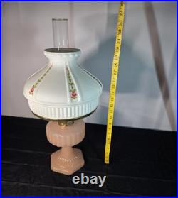 Antique Aladdin Model B Corinthian kerosene lamp in rose moonstone glass