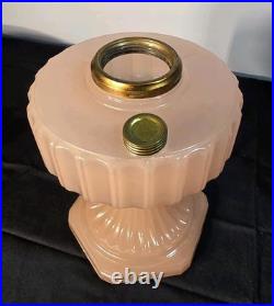 Antique Aladdin Model B Corinthian kerosene lamp in rose moonstone glass