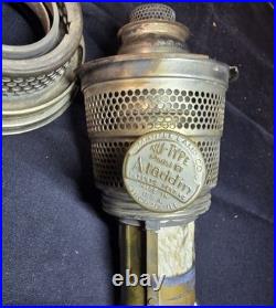 Antique Aladdin Model B Corinthian kerosene lamp in rose moonstone glass