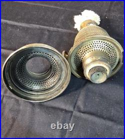 Antique Aladdin Model B Corinthian kerosene lamp in rose moonstone glass