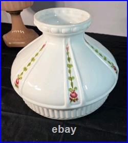 Antique Aladdin Model B Corinthian kerosene lamp in rose moonstone glass