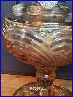 Antique Aladdin Model B Nu Type Washington Drape Amber Glass Oil Lamp