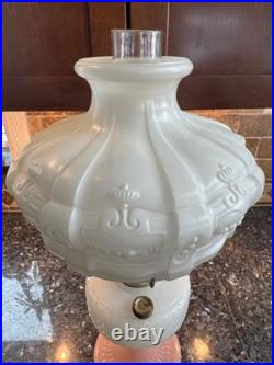 Antique Aladdin Model B Rose & White Moonstone Quilt Lamp With Shade Complete