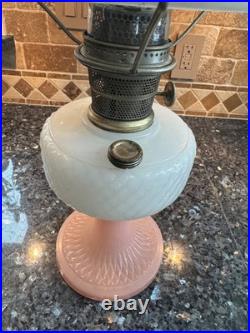 Antique Aladdin Model B Rose & White Moonstone Quilt Lamp With Shade Complete