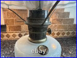 Antique Aladdin Model B Rose & White Moonstone Quilt Lamp With Shade Complete