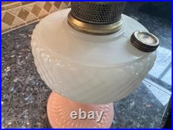 Antique Aladdin Model B Rose & White Moonstone Quilt Lamp With Shade Complete
