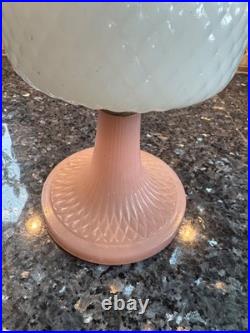 Antique Aladdin Model B Rose & White Moonstone Quilt Lamp With Shade Complete